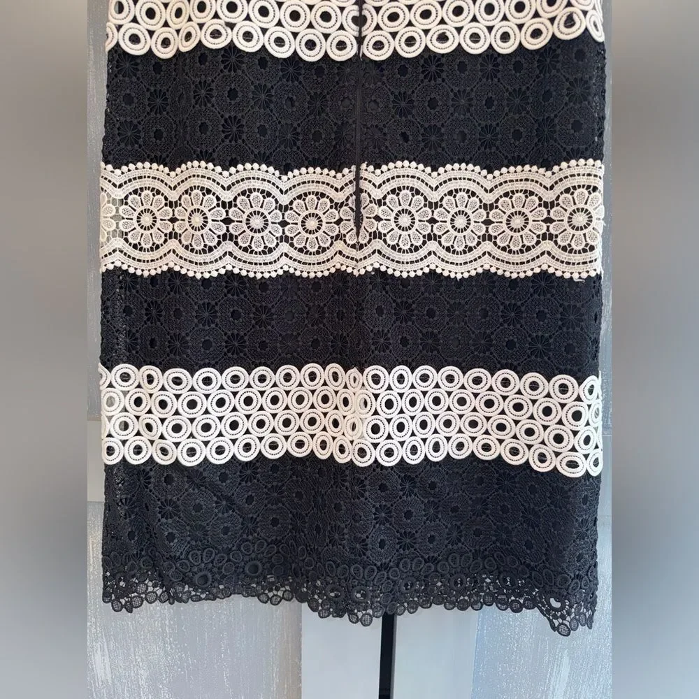 Kate Spade New York Black White Lace Crochet Shift Dress Sleeveless Size 2